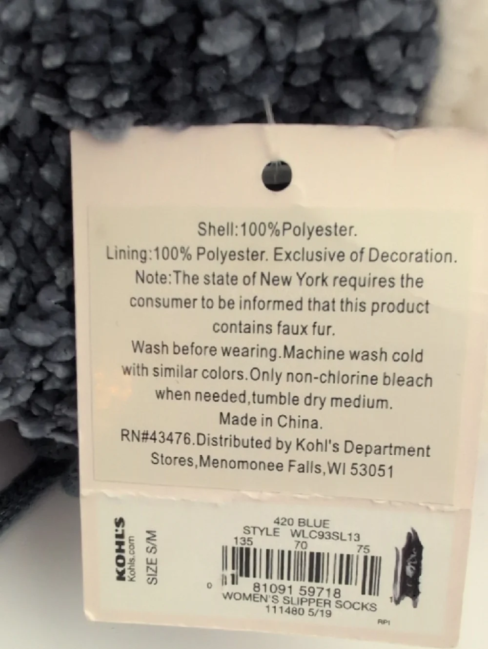 LC Lauren Conrad Plush Cable-Knit Slipper Sock in Charcoal Blue NWT